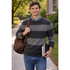 Vtg American Eagle Outfitters Y2K 90s Slim Fit Grey Wool Blend Sweater M Granola